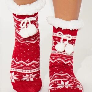 Festive Red Knit Socks with Pom Poms